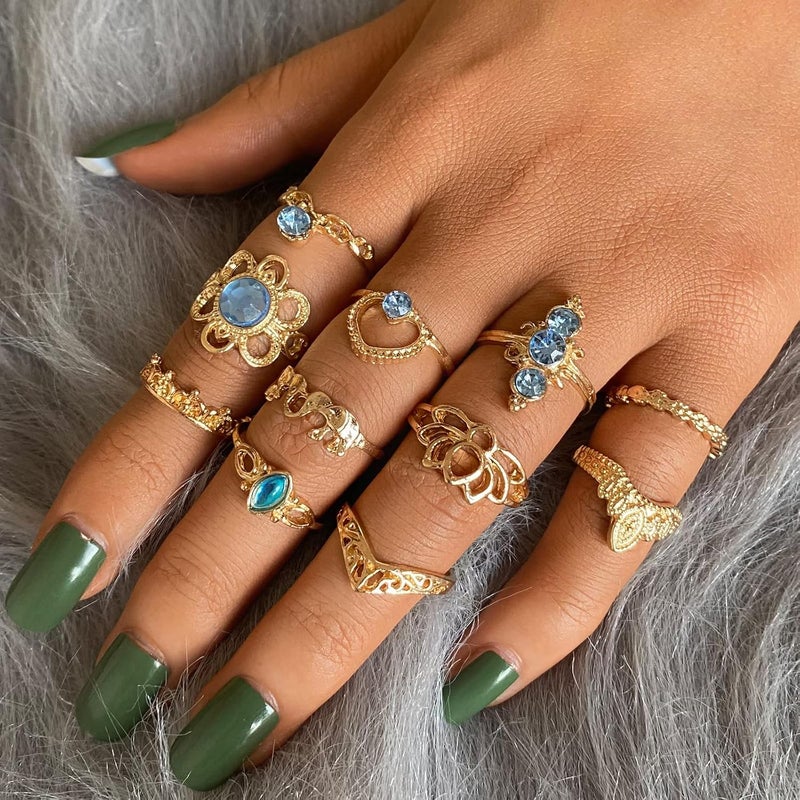17mile 82 Pcs Vintage Silver Knuckle Rings Set for Women, Bohemian Stackable Joint Finger Rings, Retro Stone Crystal Stacking Midi Rings Pack - Image 4